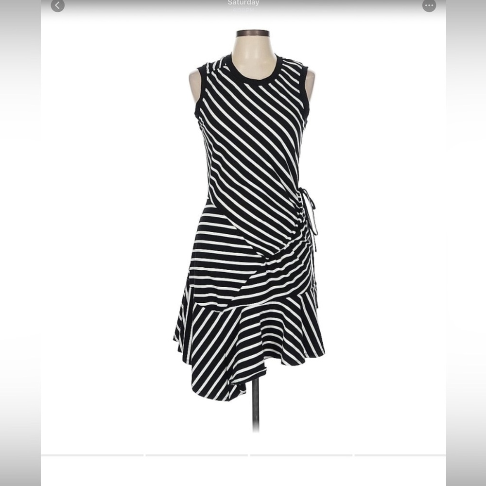 Parker Nicola Black and White Striped Midi Dress size Large